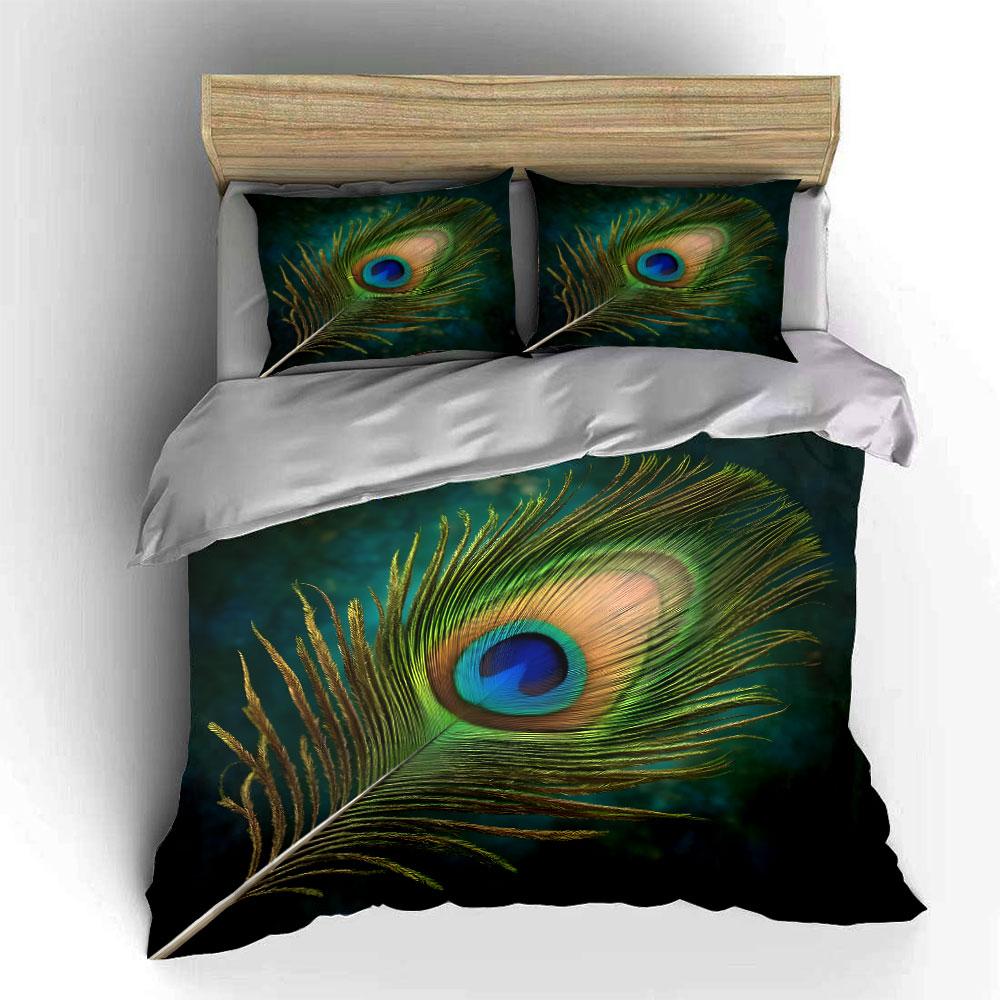 "Elegant Peacock Feather Set Décor" Kid's and Adults' Bedroom Decor, Exquisite Three-piece Bedding Set Gift