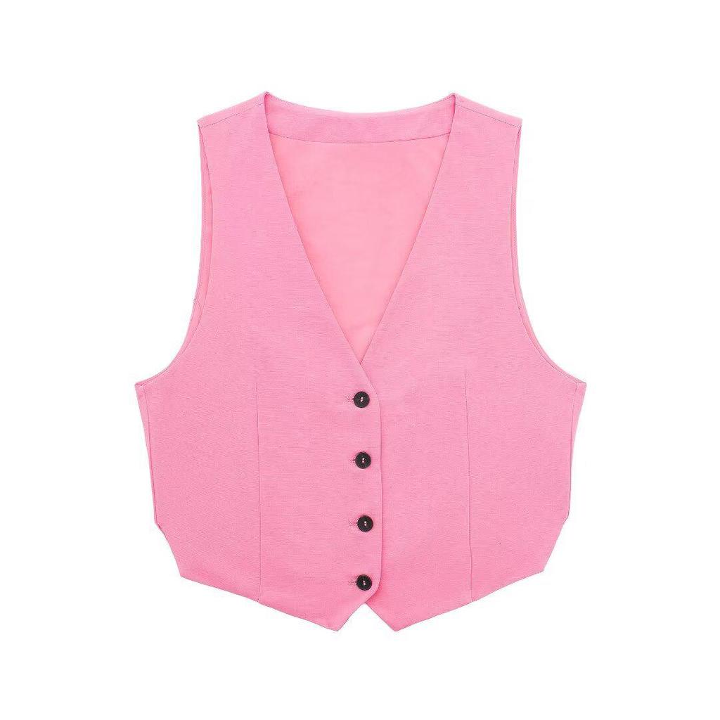 2024 Summer Women's Solid Color Fashion Split Vest & Shorts Set