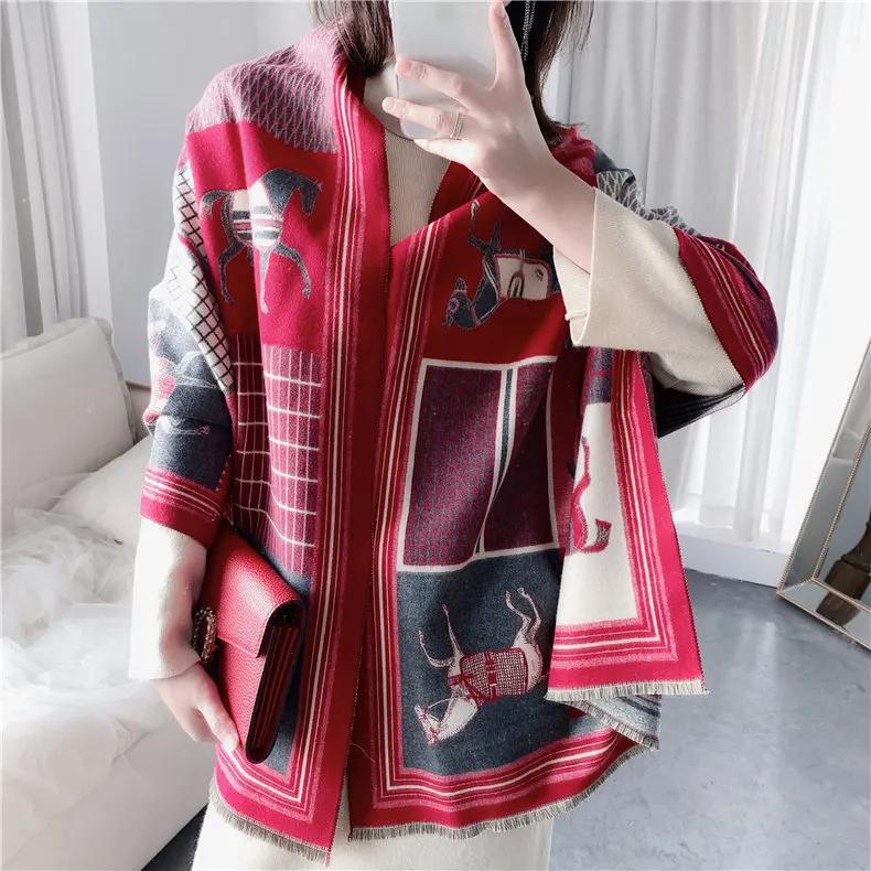 New Luxury Winter Cashmere Scarf Women Design Warm Pashmina Blanket Horse Scarves Female Shawl Wraps Thick Foulard Bufanda
