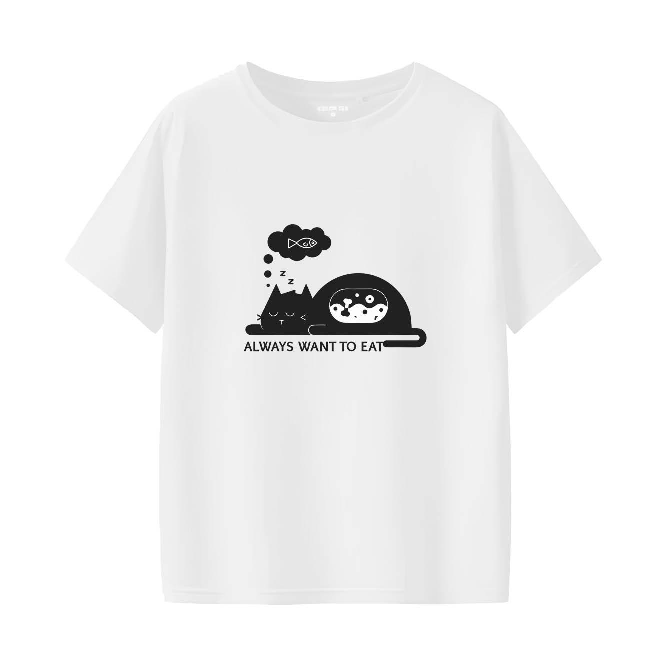 Cute cat cartoon printed fashionable and versatile short sleeved round neck Womens Tshirt S