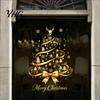 Gold Ribbon Window Stickers Christmas Tree Static Cling, Glass Sticker with Bow, Reindeer Festive Party Decor Antler & Star Snowflake, Reusable