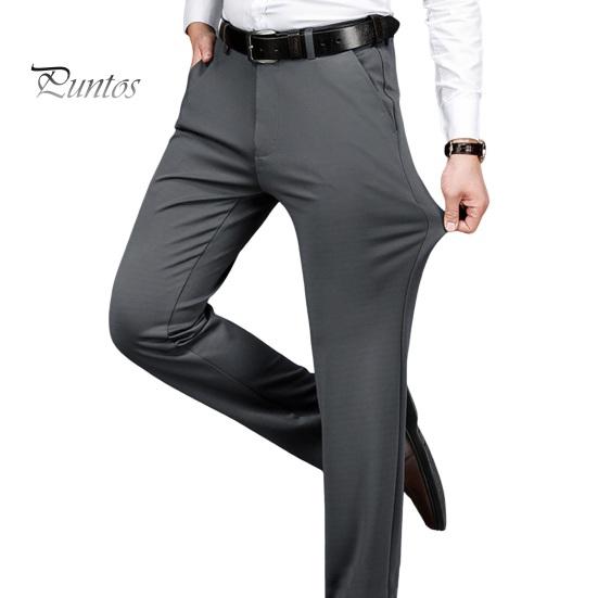 Men's Elastic Suit Pants Thin Straight Leg Trousers Wrinkle Resistant Non-Iron Business Trousers for Office Formal Wear Date