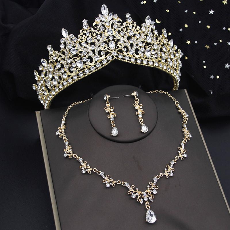 Kvalitní sady korunek pro nevěstu pro ženy diadémy náhrdelník náušnice sada svatebních šatů soupravy svatebních kostýmů příslušenství