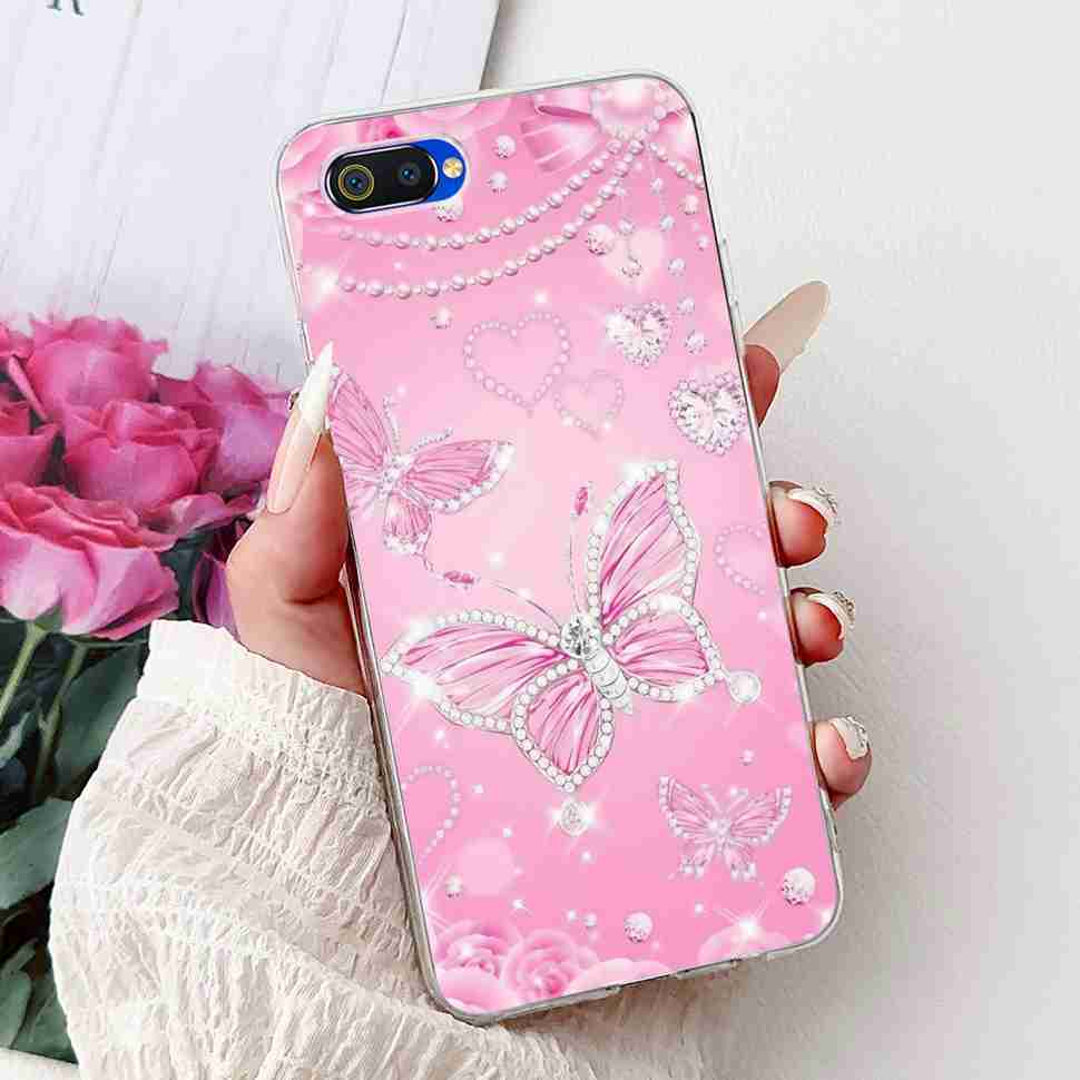 For Realme C2 RMX1941 6.1" Case Summer Fresh Mint Soft Silicone TPU Cover For Oppo Realme c2 C2 Luxurious Flowers Bumper Shell