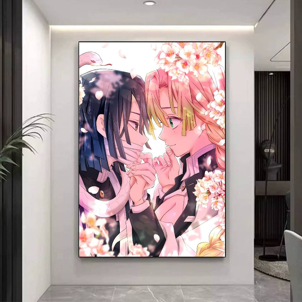Anime Romance M-Mitsuri And O-Obanai Whitepaper Poster Waterproof Paper Sticker Coffee House Bar Aesthetic Art Wall Painting