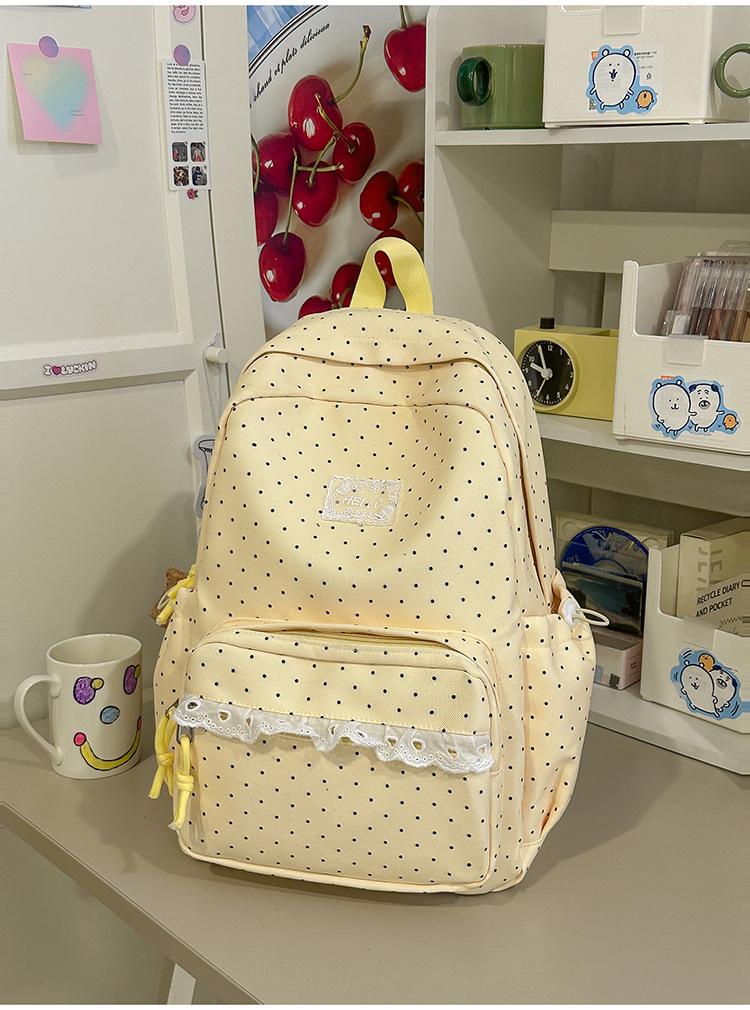 Schoolbag Japanese milk blue wave point girl backpack atmosphere lace lace gentle sweet sister travel photo small backpack