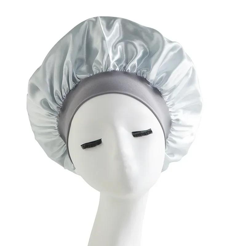 Satin Wide Brim Nightcap Silky Bonnet Hair Wrap for Sleeping Sleep Cap With Elastic Soft Band Styling Cap Hair Wrapping Caps