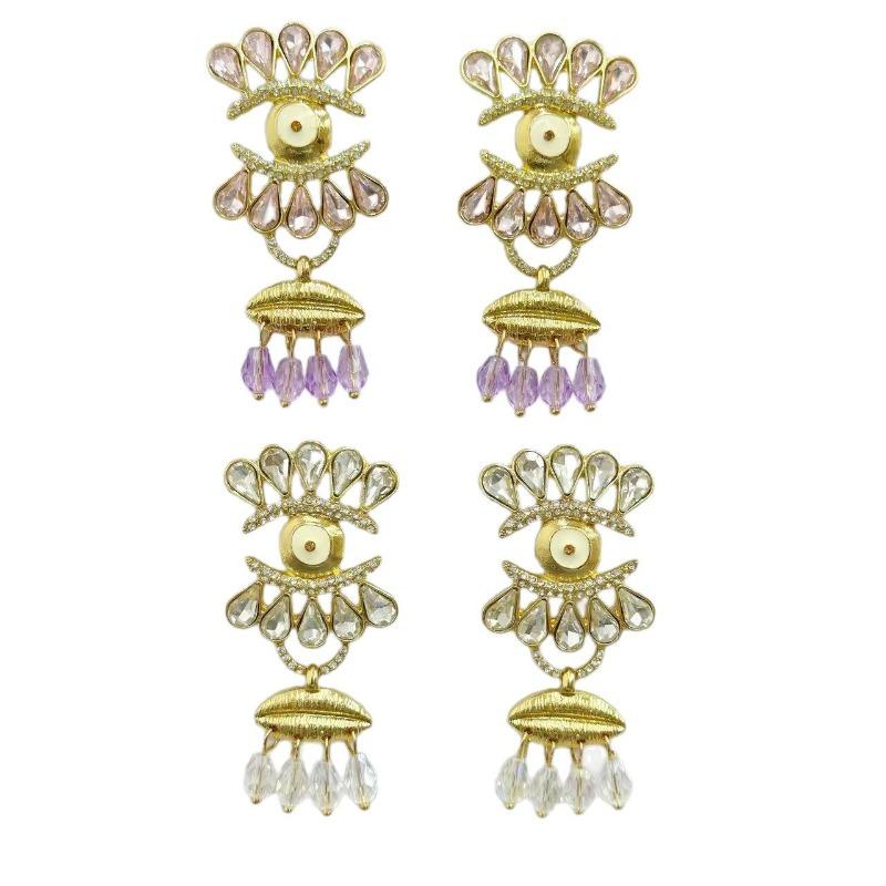 Exaggerated Devil'S Eye Earrings Medieval Vintage Light Luxury Full Diamond Earrings Eye Droplets Fringed Earrings