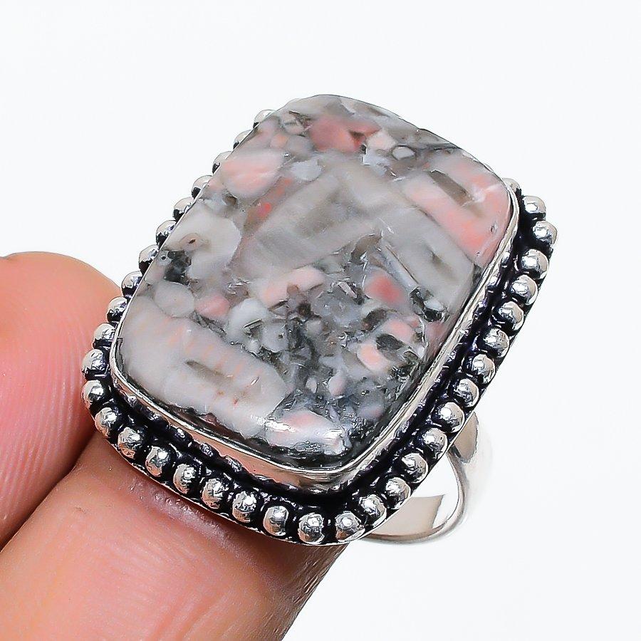 

Ocean Fume Agate Gemstone Handmade 925 Sterling Silver Jewelry Ring Size 8 SU-10515