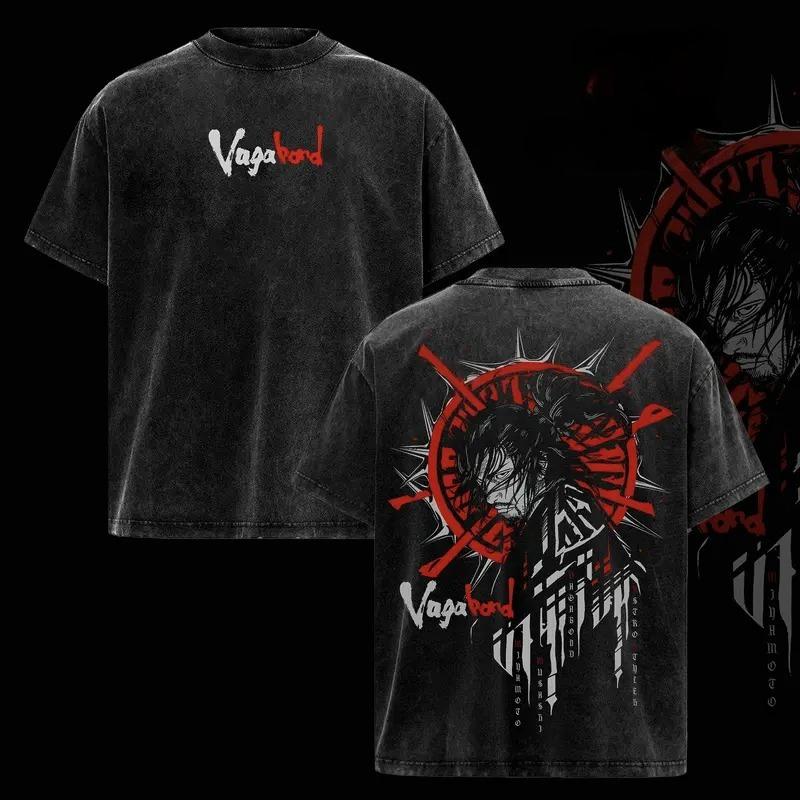 

Vagabond Миямото Мусаси Графическая Футболка Мужская Женская Одежда С Коротким Рукавом Хлопковые Футболки Стираная Футболка Харадзюку Мужская Повседневная Футболка S чёрный