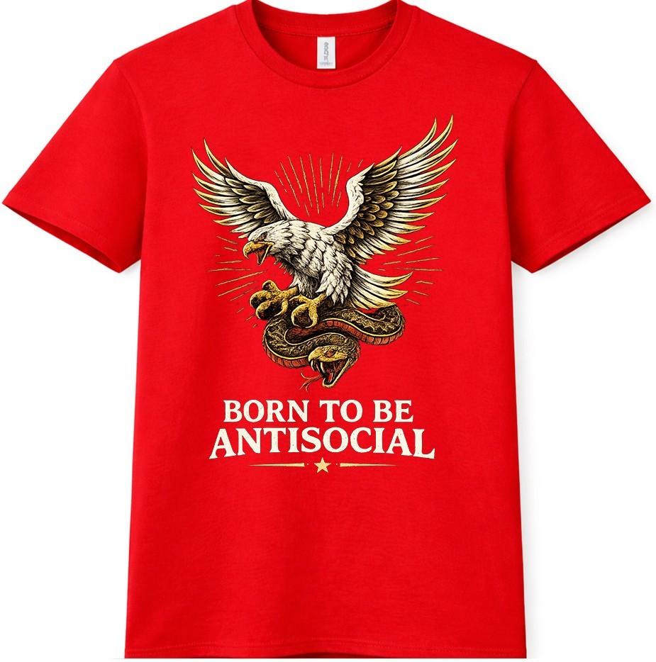 Born To Be Antisocial T Shirt Eagle Snake Biker Gothic Tattoo Gift Graphic Tee S