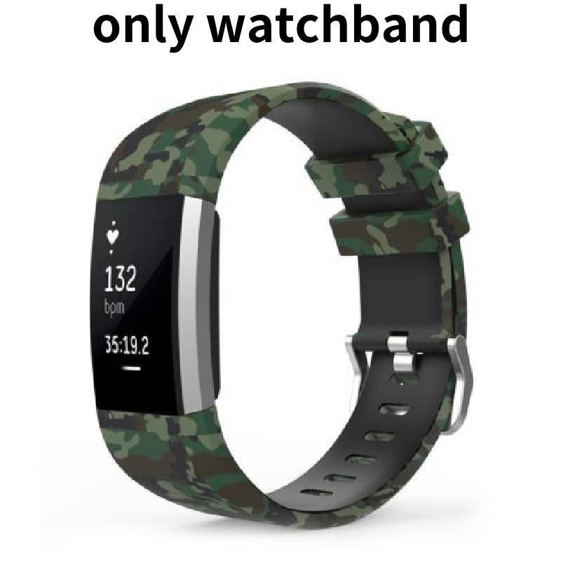 

Rubber Silicone Replacement Watchband Wristband Bracelet For Fitbit Charge 2 Green Camo