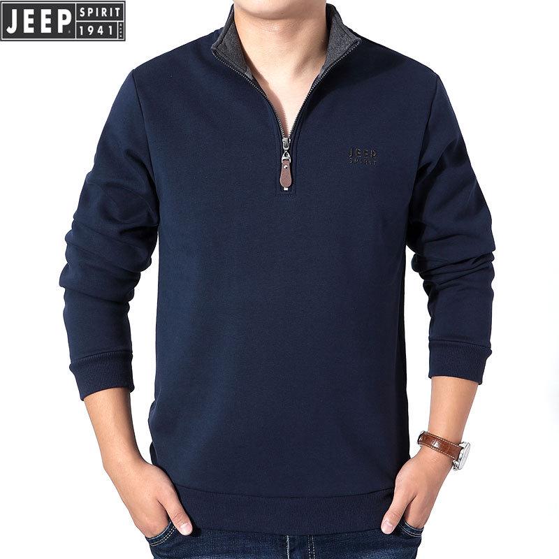 JEEP SPIRIT Men's Thick Fleece Half-Zip Sweatshirt - Autumn/Winter Stand Collar Pullover Jacket 0076