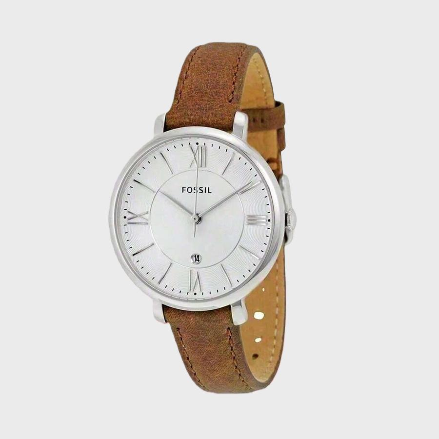 Fossil Jacqueline White Dial Brown Leather Strap Watch for Women - ES3708