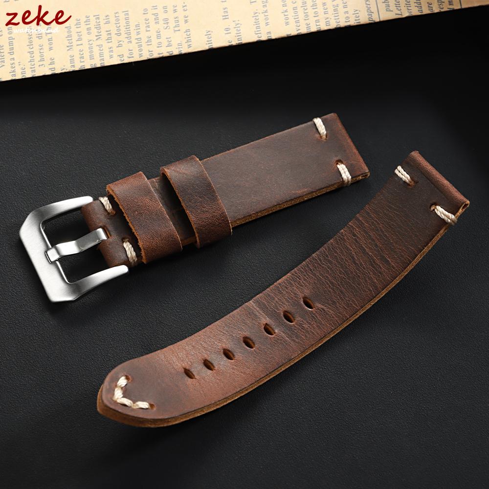 Vintage Crazy Horse Genuine Leather Strap Soft Stitching Cowhide Watch Band Men's Business Wristband 18/20/22/24mm for Panerai