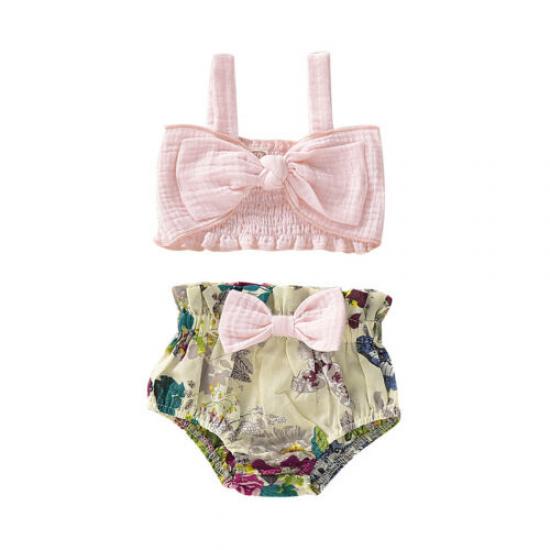 

Летняя одежда для маленьких девочек, жилет без рукавов с бантом, топы, шорты с цветочным принтом, комплект одежды из 2 предметов