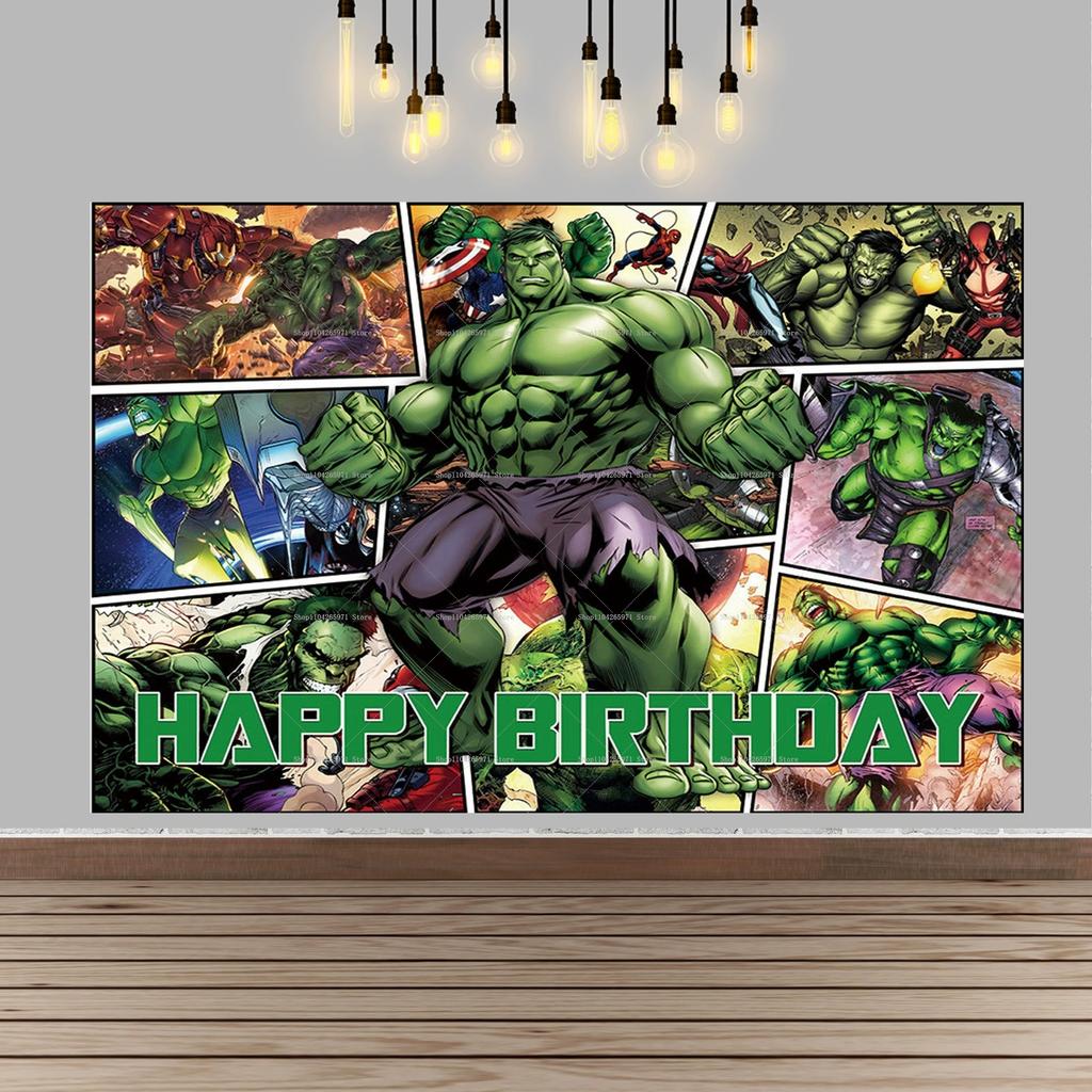 Fondo de foto de Hulk, superhéroe, gigante de dibujos animados verde, decoraciones para fiesta de cumpleaños infantil, artículos para baby shower.