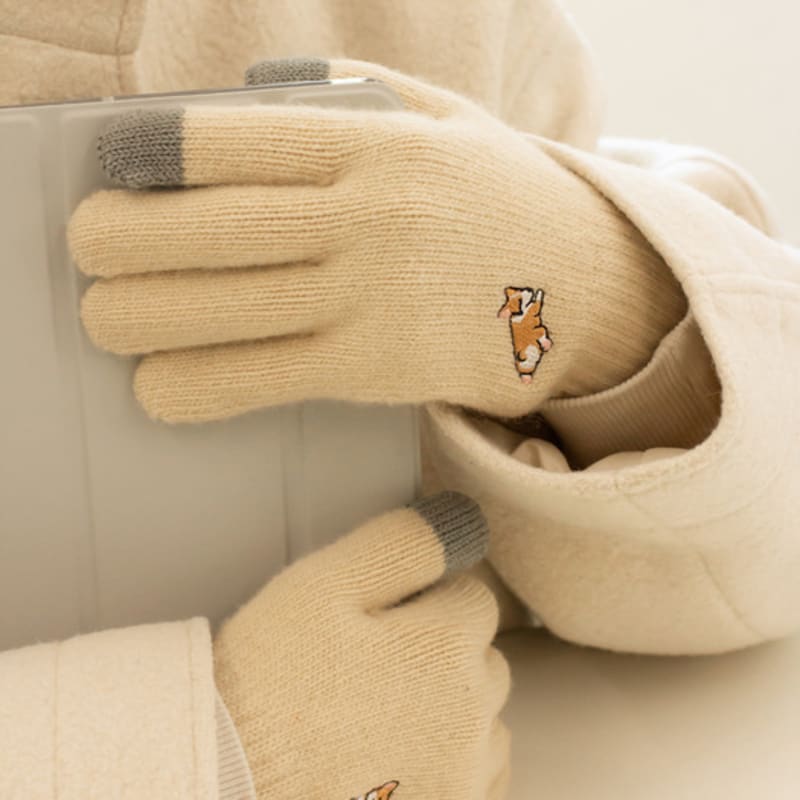 SNOOZY Welsh Corgi Embroidered Wool Knit Gloves In Jinbei