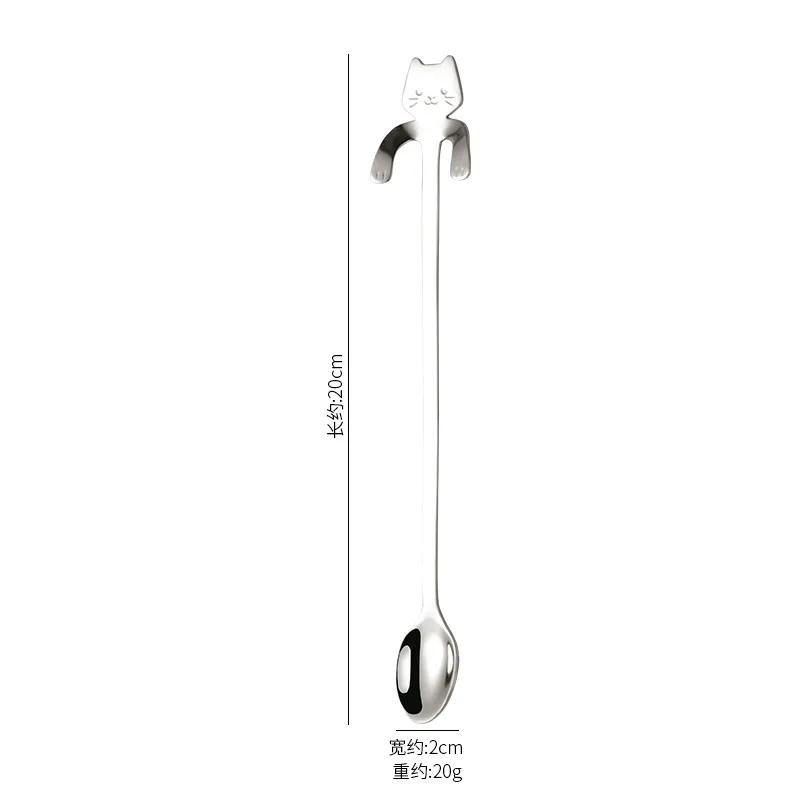 New Portable Cartoon Cat Handle Stainless Steel Coffee Tea Hanging Spoon Kitchen Supplies for Coffee Tea Ice Cream Sundae