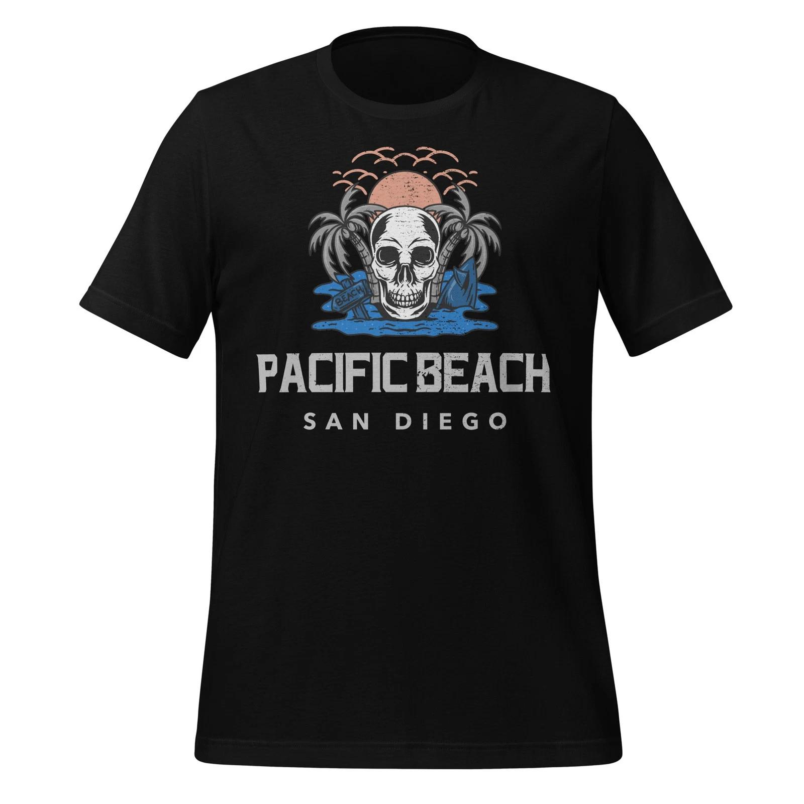 Pacific Beach San Diego Skull T-Shirt Palm Tree Sunset Graphic Unisex Tee L