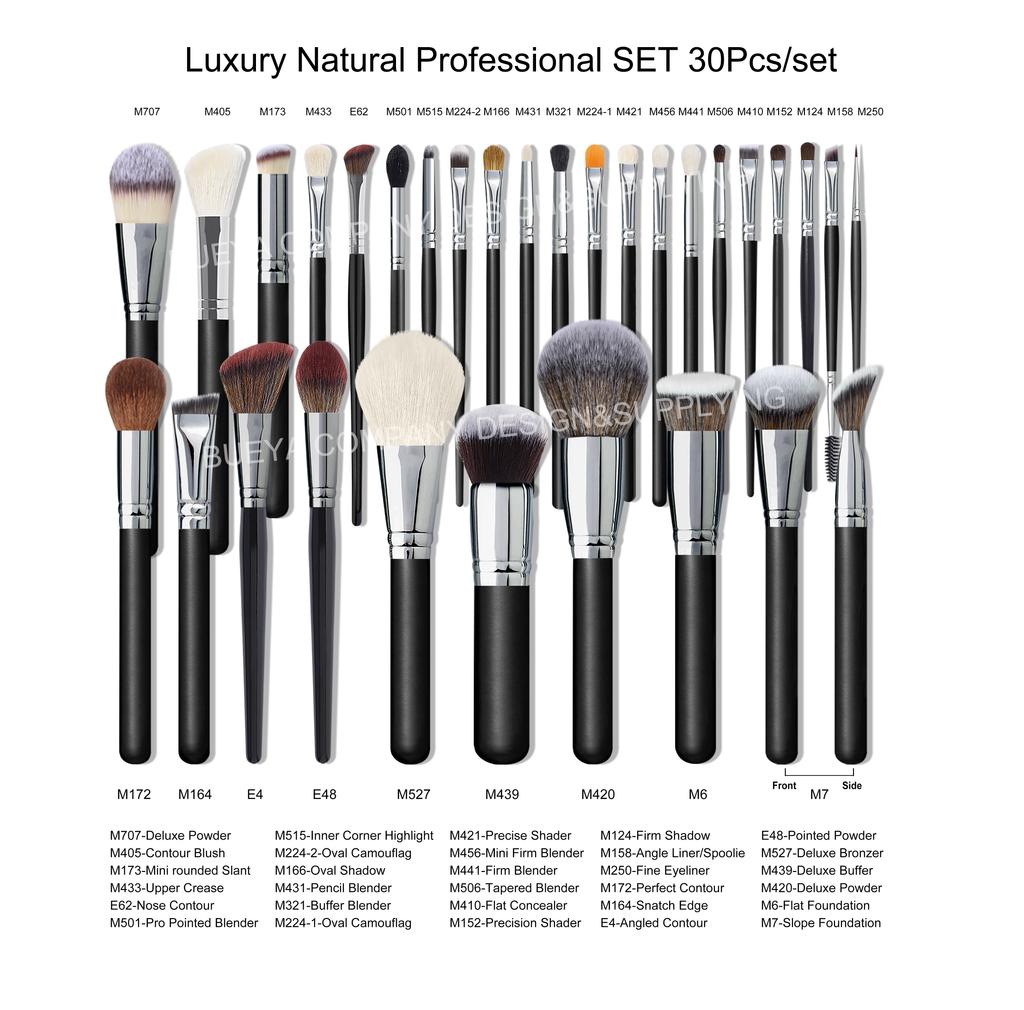 DailyQueen 30PCS High Quality GOAT Natural Hair PROFESSIONAL Pink White Black Makeup Brush Set Private Label Make Up Foundation
