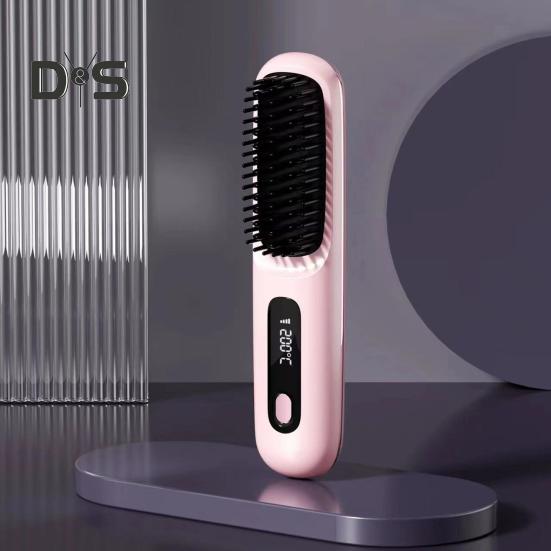 Portable Cordless Hair Straightener Brush Rechargeable Heated Hair Straightening Comb for Travel Mini Hair Styler Tool for Women