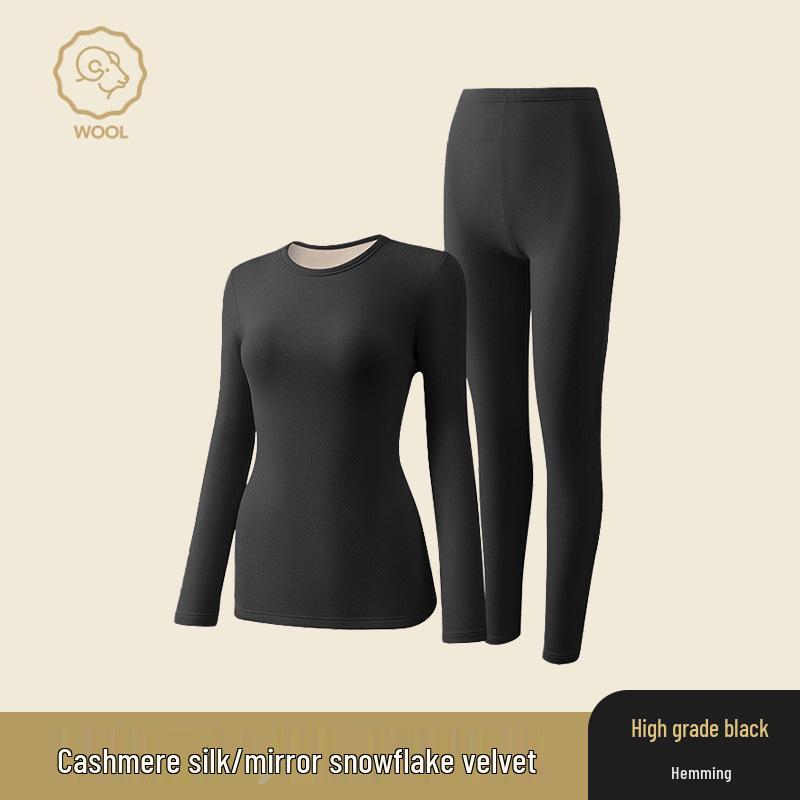 Ropa interior térmica de cachemira y seda alemana: Conjunto Unisex sin Costuras de Cuello Redondo para Otoño e Invierno