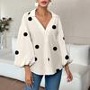 Women Shirt Lapel Half Open Collar Puff Long Sleeve Shirt Tops A-Line Tunic Soft Chiffon Casual Blouse Daily Wear