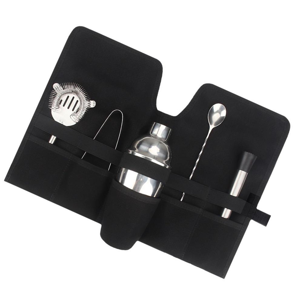 Canvas Material Cocktail Set Bag Portable Design Folding Roll Mixology Bag Strap Handle Multifunction Design Bar Kit Bag