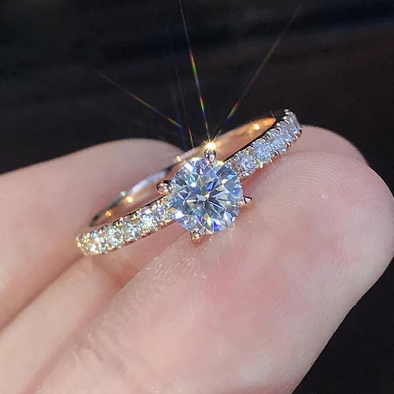 Korean 925 Silver Crystal Engagement Rings For Women AAA Zircon Cubic Ring Female Wedding Party Jewelry Gift