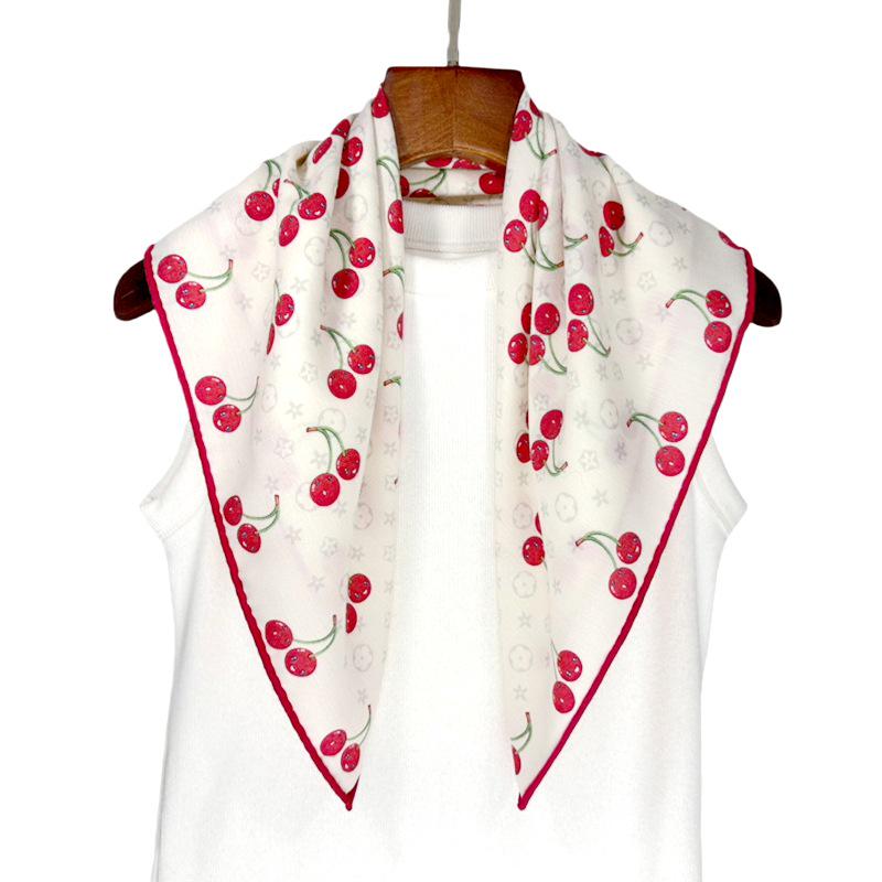 Шелковый Шерстяной Зимний Шарф-Платок Цветение Вишни - Двусторонний Квадратный Шарф из Шелка Тутового Дерева Двойного Назначения