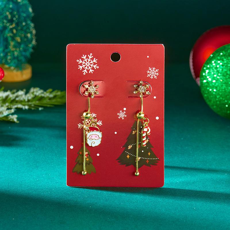 Asymmetric Moving Santa Claus Christmas Tree Drop Earrings For Women Zircon Star Snowman Bell Long Tassel Earring Party Jewerly