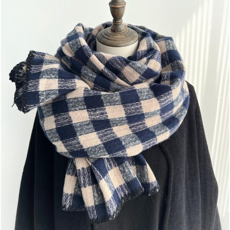 Retro Green Plaid Scarf Women's New Winter Warm Korean Style Student Shawl Dual Purpose Pink Scarf
