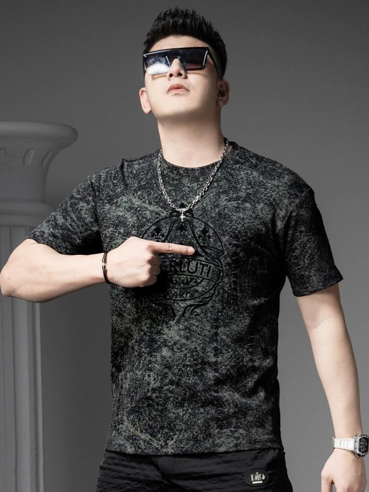 European Style Trendy Printed Rhinestone Short-Sleeve T-Shirt for Men 2025 New Summer Fashion Brand Men s Half-Sleeve Top 2XL грязно-белый