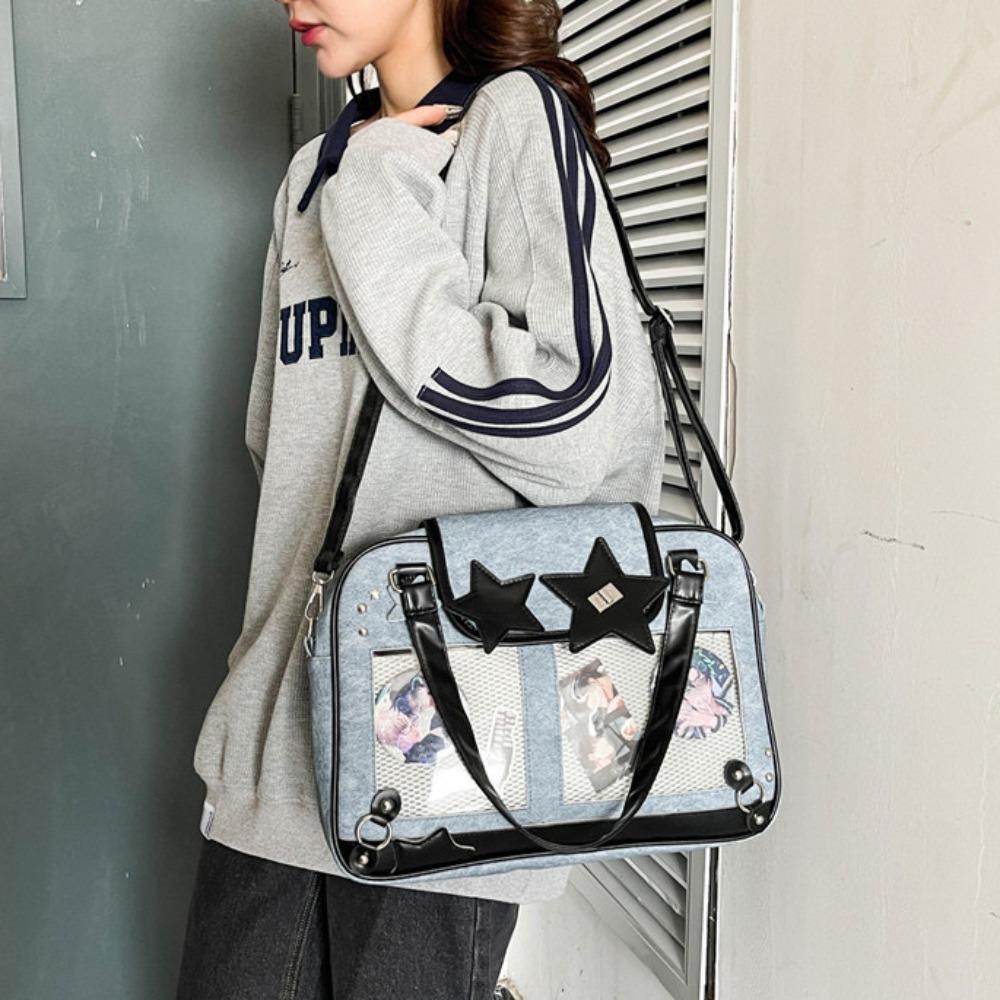 Star Decoration Shoulder Ita Bag Denim Y2K Anime Display Bag Goth Transparent Pocket  Daily