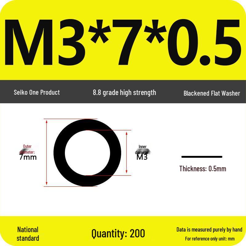 High-Grade Black Flat Metal Washer Gasket (Sizes: M3-M12, 8.8/12.9 Grade)