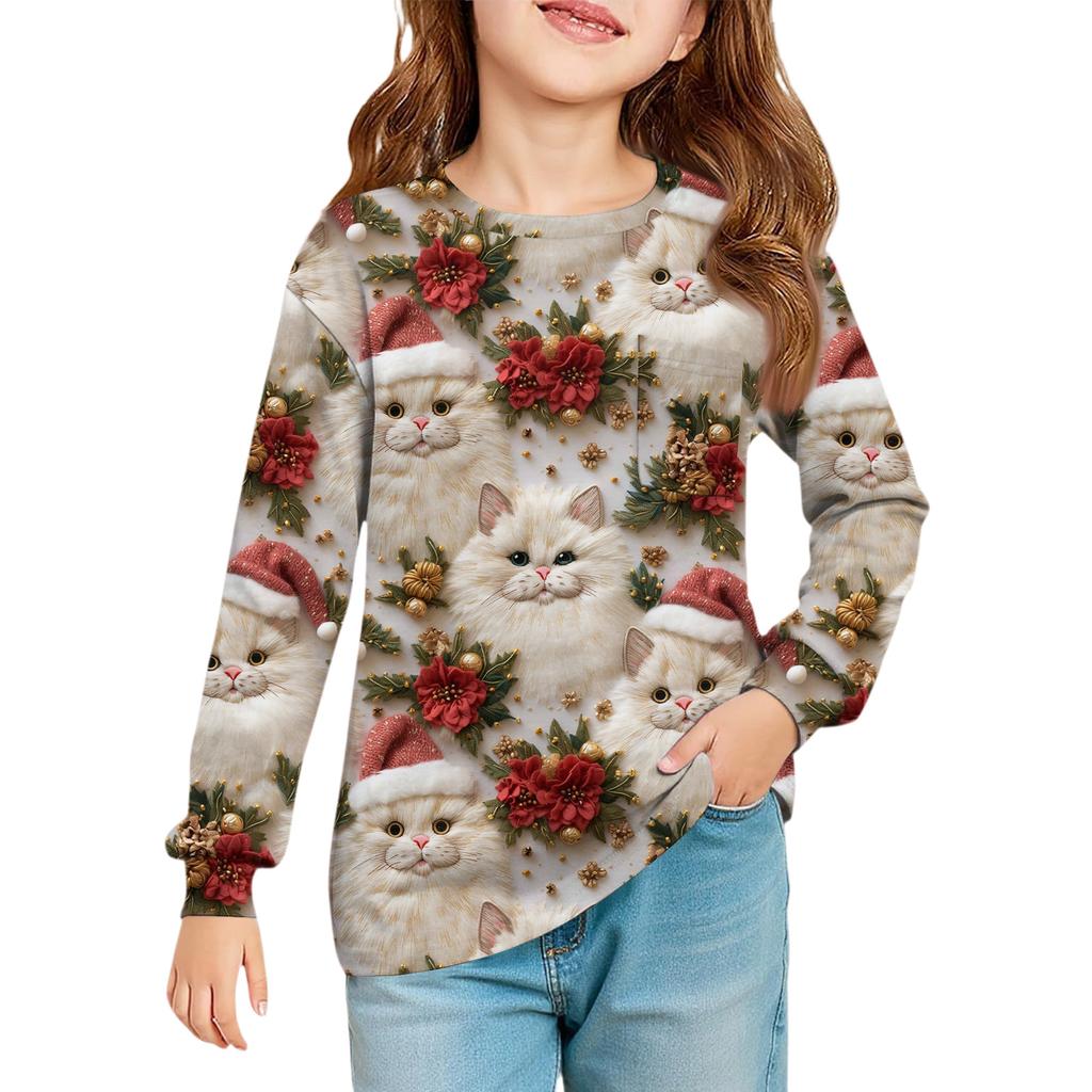Girls' Long Sleeve Blouse - Round Neck Soft Waist Tunic