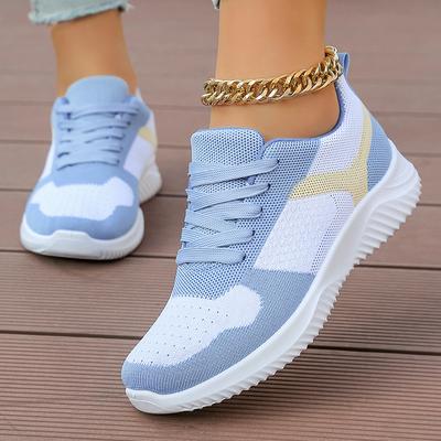 2025 Mode Baskets Lacées Couleurs Mélangées Femmes Printemps Été Baskets à Plateforme en Tricot Femme Chaussures de Course Confortables à Semelle Souple