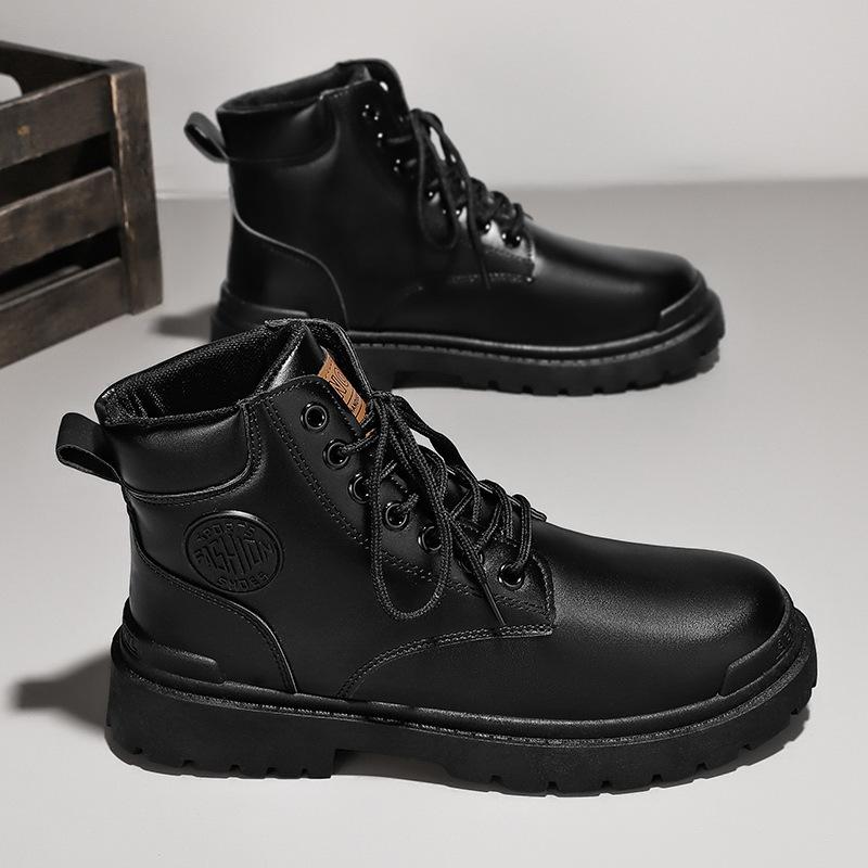 Dou Chuan winter new Martin boots men's British style black leather boots versatile casual trend high top boots