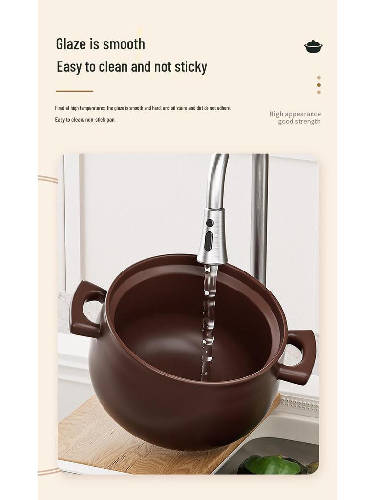 Durable Ceramic Clay Pot for Gas Stoves - Perfect for Rice & Soups, High Heat Resistant, Not Easy To Crack.