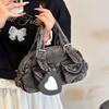 Denim bag women's autumn and winter versatile 2025 new casual pleated messenger bag portable Boston bowling bag