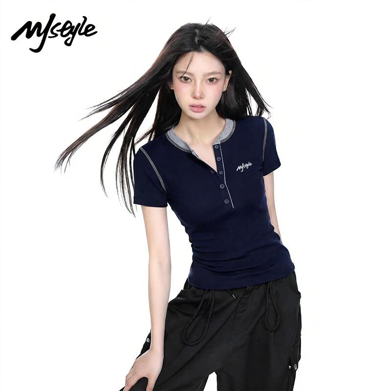 MJ STYLE Women s Henley Neck Short Sleeve T-Shirt Blouse XL