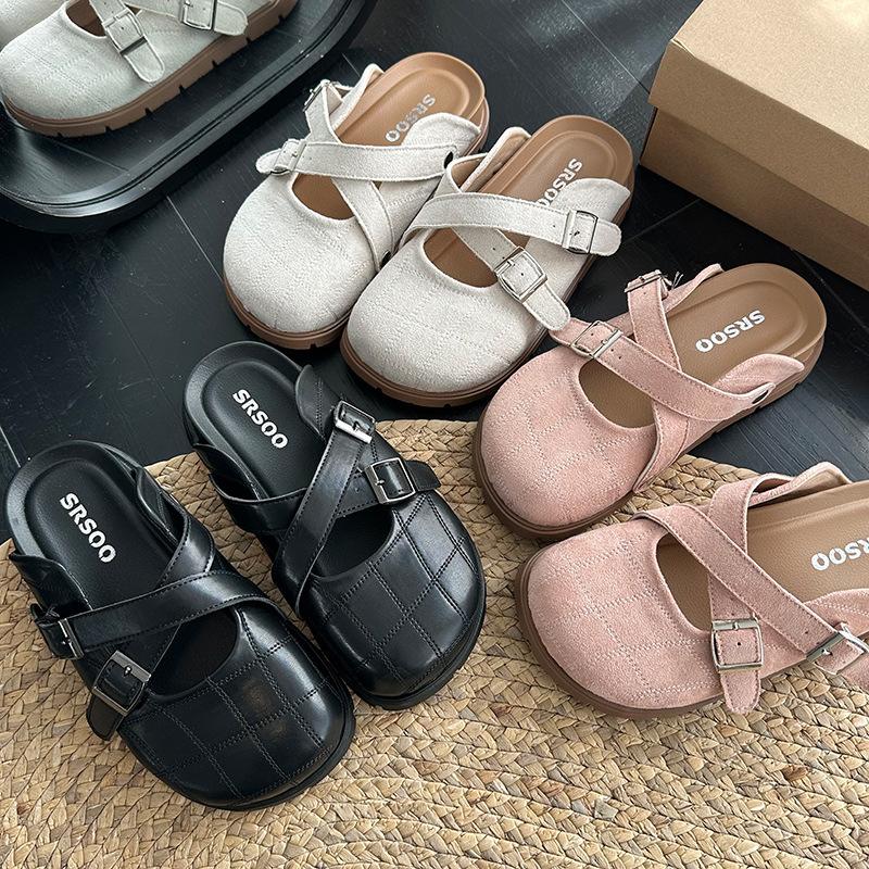 Fashion Thick-soled height-increasing shoes for women, half-closed toe sandals for outdoor wear 2025