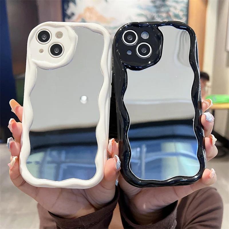Luxury Make Up Mirror Phone Case for Huawei Honor 90 Lite 5G P30 Mate 30 40 Pro P40 Nova 9 10 SE 11 5T 7 Cream Wavy Edge Cover