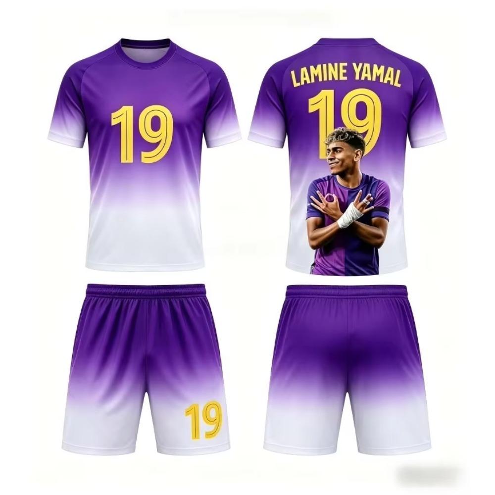 2026 Sommer Mode Neues Yamal Fußballtrikot Sportlich Lässig Kurzarm T-Shirt Shorts Set Atmungsaktiv und Weich Familie Kinder T-Shirts 110 purple