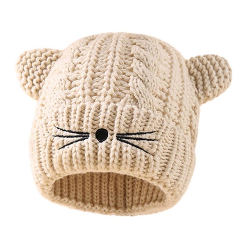 

Kitten Ears Breathable Knitted Hat Women Adult Sports Hat Outdoor Activity бежевий