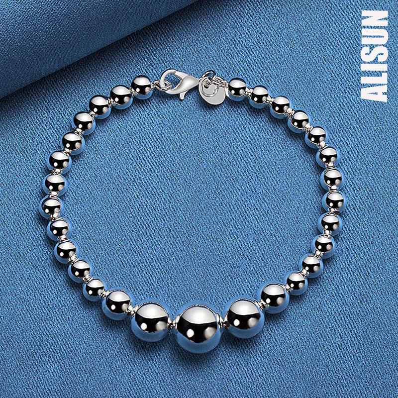 

Браслет из стерлингового серебра 925 пробы с гладким градиентом и большими круглыми бусинами, модные свадебные украшения 20CM