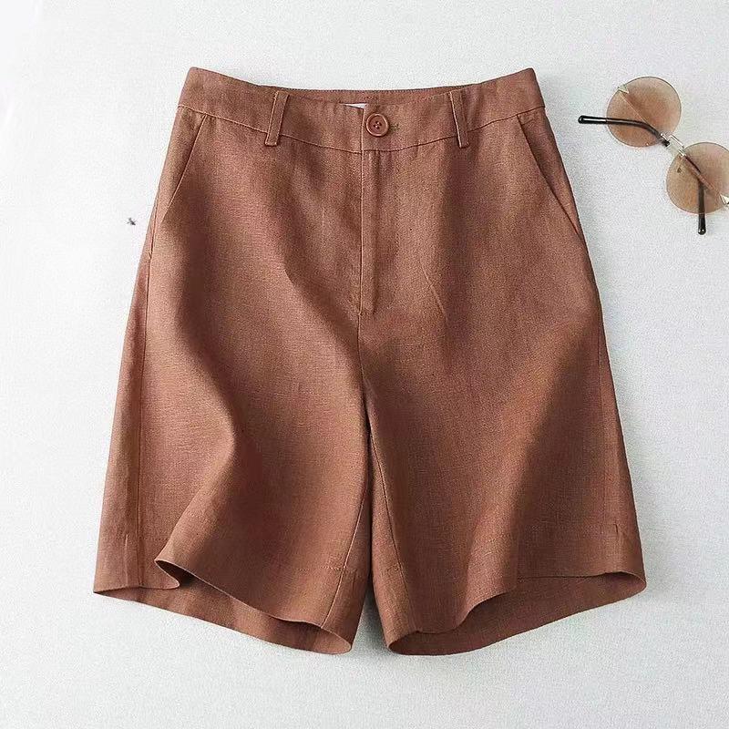 Baumwoll- und Leinen-Shorts Damen Sommer High-Waist Lässige Weitbein-Hose Damen Leinenhose Allround Gerade Fünf-Punkte-Hose