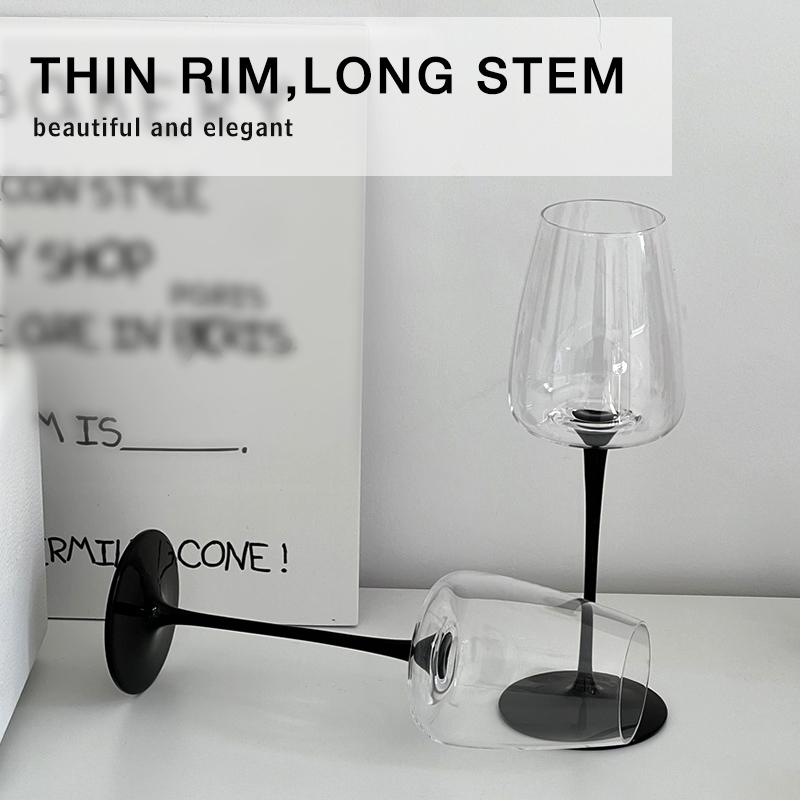 12.8(fl.oz) Pinot Noir Goblet  Crystal Red Wine Glass Black Straight Thin Rod Goblet  Drink Ware Home Bar Suitable For Gifts