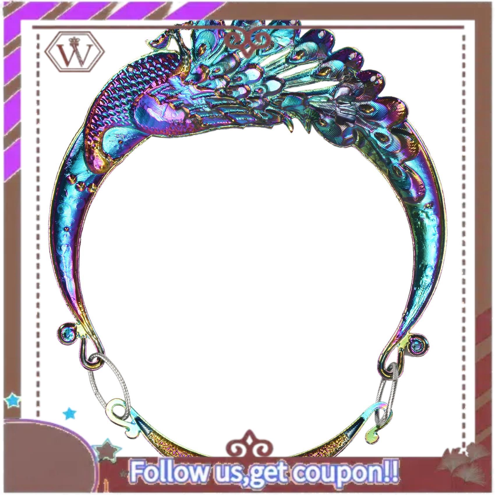 A95D-Retro Ethnic Carved Purple Green Peacock Big Necklace Indian Maxi Jewelry Women Exaggerated Necklace Jewelry